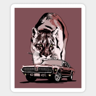 1968 Mercury Cougar with cougar cat backdrop, red theme. Magnet